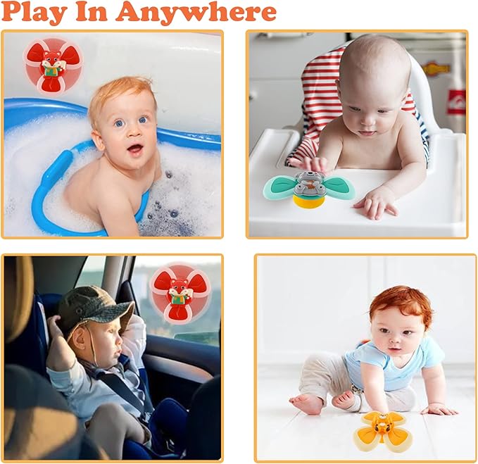Hundredmore 3PCS Suction Cup Spinner Toy for Baby 12-18Months, Bath Toys for Toddlers 1-3, Boys and Girls 1st Birthday Sensory Toys Gifts