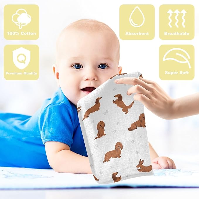 vvfelixl Baby Cotton Washcloths Dachshund Long Haired Infants Bath Towel for Unisex Face Towels for Newborn, Natural Baby Wipes Delicate Skin, 11.8 X 11.8 inch, one sizex5