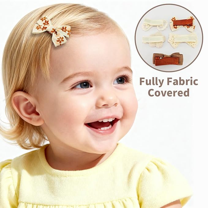 Neutral Baby Hair Clips Set – Floral, Lace & Crochet Toddler Hair Clips, Soft Fabric Wrapped Duckbill Clips (5-Pack Gentle Everyday Style)