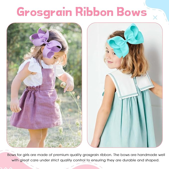 Oaoleer 20PCS 8 Inch Hair Bows for Girls Grosgrain Ribbon Toddler Hair Accessories with Alligator Clips for Toddlers Baby Girls Kids Teens in Pairs
