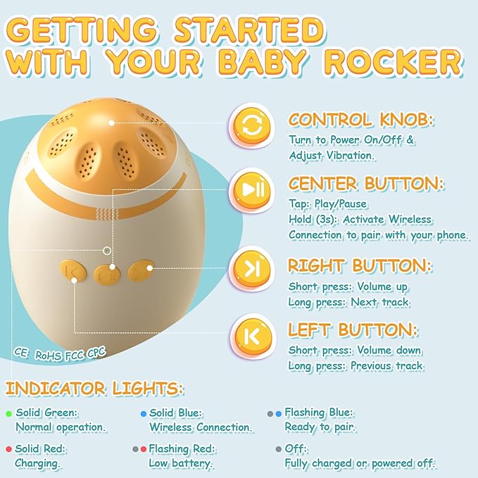 Hands-Free Baby Stroller Rocker Soother | Stroller Rocker Adjustable Vibration with 11 White Noises - Rechargeable Portable Baby Calming Device Universal Accessory for Strollers & Cribs