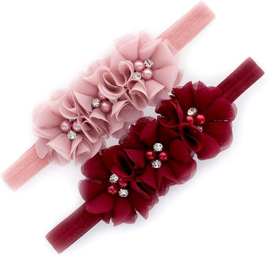 My Lello Flower Headbands Baby - Girls - Toddler Fabric Beaded Stretchy Elastic Pair