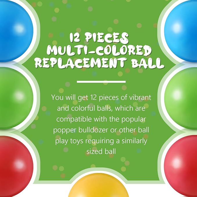 Civaner 12 Pieces Multi Colored Plastic Replacement Balls Small Bulldozer Popper Toy Balls 1.75 Inch Soft Crush Proof Air Filled Ocean Ball for Toddlers (Classic)