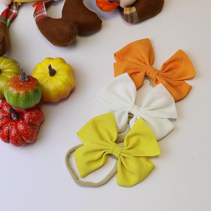 Thanksgiving Baby Girls Bows Elastic Nylon Headbands Bows for Baby Girls Toddler Hair Bows Fall Theme Party Hair Accessories Newborn Bows for Infant Toddlers Kids