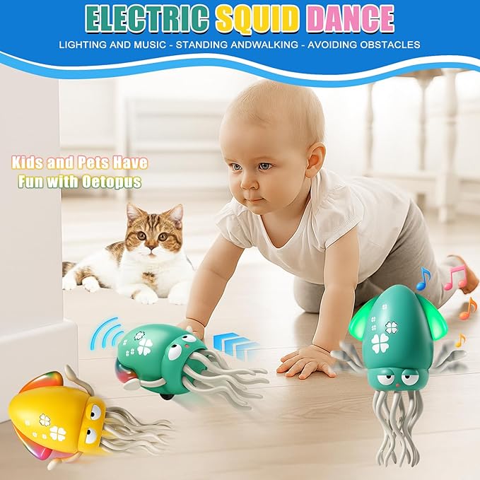 Magic Dancing Octopus Toy, Smart Tentacle Explorer, Wiggly Wonder Interactive Fun Octopus, Crawling Dancing Automatic Obstacle Sensor Toys, Crazy 8-Leg Wiggly Robotic with Music (Pink)