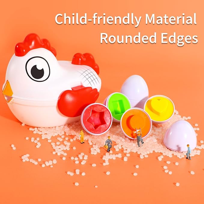 Toddlers Easter Chicken Eggs Matching Toys for Boys Girls 2 3 4 5 Years, Colors & Shape Matching Game, Preschool Sensory Fine Motor Skills Development Toy, Birthday Gifts for Baby Boys Girls
