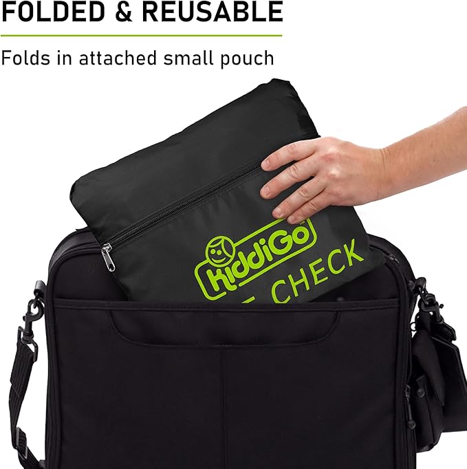 KiddiGo Car Seat Travel Bag For Airplane, Black & Green, 33” H x 18” W x 18” D, Fits Most Standard Convertible, Booster & Infant Car Seats, Gate Check Universal Size Car Seat Cover, Easy Carry Design