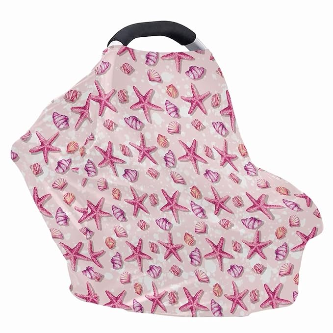 AFPANQZ Pink Starfish Nursing Cover Breastfeeding Scarf Baby Car Seat Covers for Boys Girls Infant Carseat Canopy Stretchy Soft Breathable Multi-Use Cover Up for Stroller High Chair