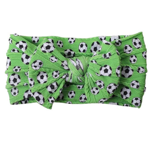 Baby Baseball Headband with Bow Headwear Sport Soccer Headband Bowknot Wide Hair Band Football Hair Bow for Toddler Infant TSFD55 (Green Soccer Pattern)