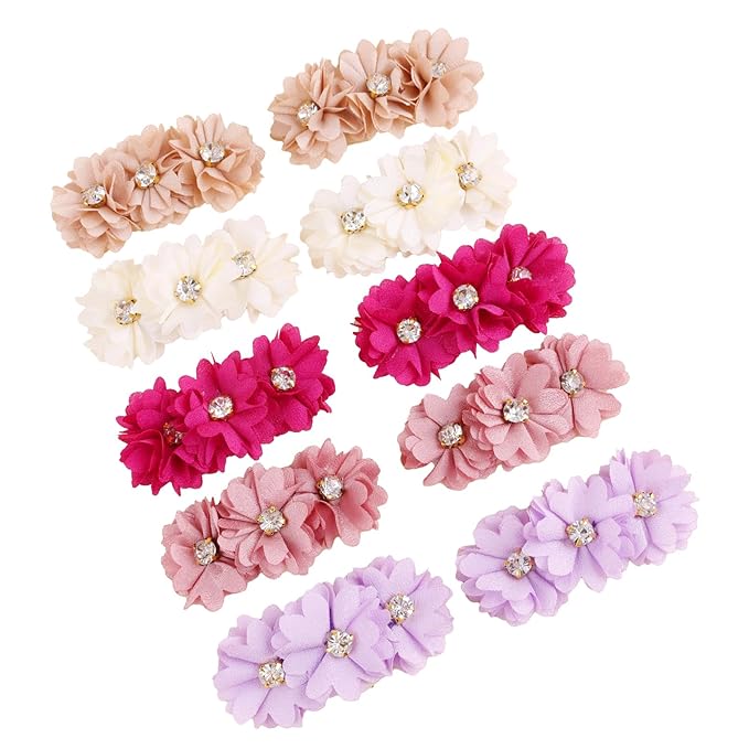 Flower Hair Clips Set-Cherrboll 10pcs Floral Hair Bow Accessories for Baby Girl Toddles Teen Gifts