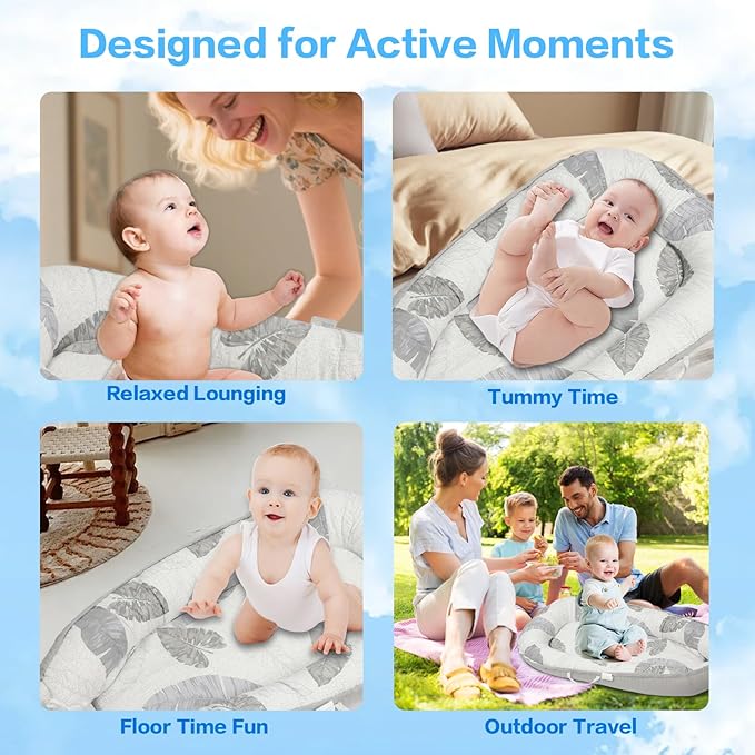 Baby Lounger, Portable Infant Support Pad for Newborn to 24 Months, Lightweight Baby Essential with Breathable Cotton for Tummy Time and Daily Care