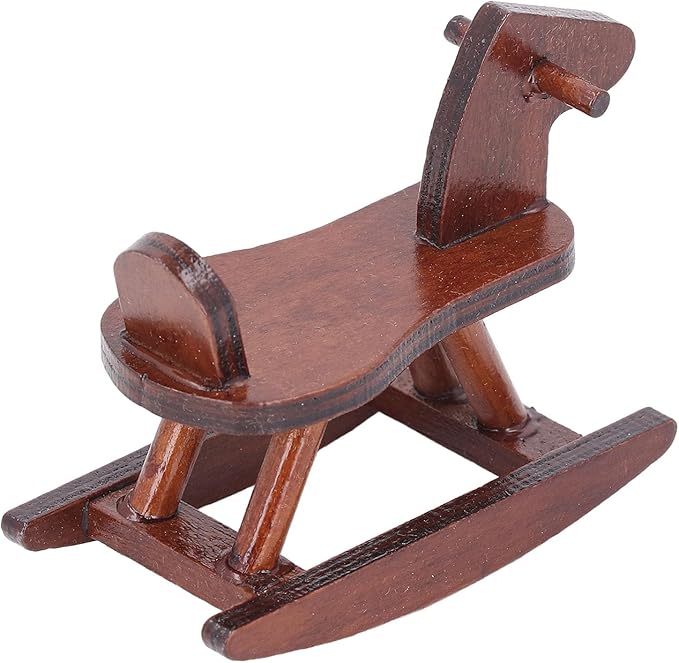 Miniature Wooden Horse, 1:12 Scale Doll House Rocking Horse Doll House Wooden Rocking Simulation Cockhorse for Accessory (Brown)