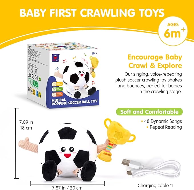 hahaland Baby Crawling Plush Toy for 6 12 18 Months – Musical Dancing Bouncing Toys, Voice Repeat Interactive Tummy Time Toy for Boys & Girls, Birthday Gift for Infants