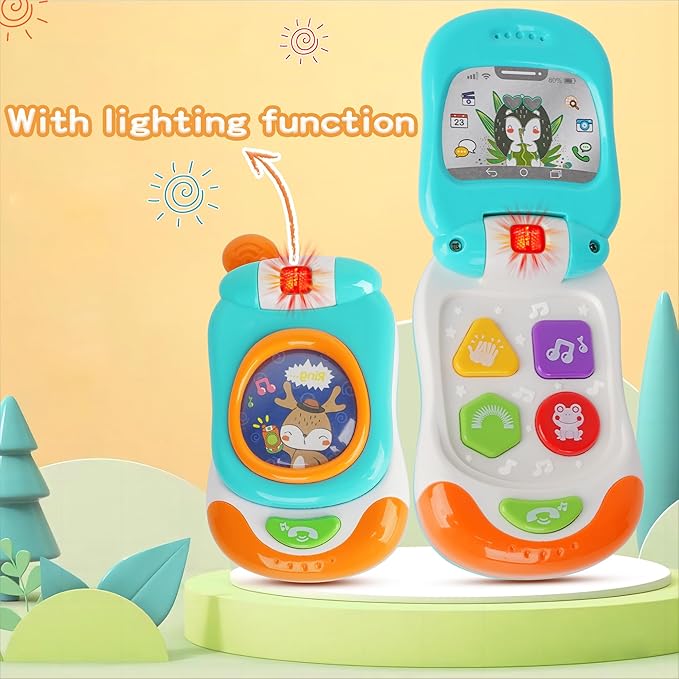 Baby Phone Toys with musicial and Light, Flip Phone Educational Toddler Toys (Blue)