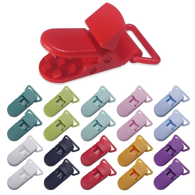 20-Pack Pacifier Clip Replacement Ends - BPA-Free Plastic Fasteners for DIY Baby Crafts, Sewing Bibs & Blankets Straps (3/4 Inch, 10 Color)