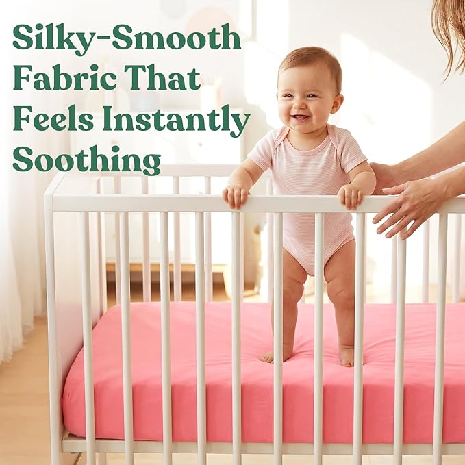 Comfort Crib Sheets Girl: Soft Fitted Crib Sheet That Stays Put, Universal Fit for 28x52 Crib Mattresses, Hypoallergenic with a Calming Effect, 2-Pack Solid Pink