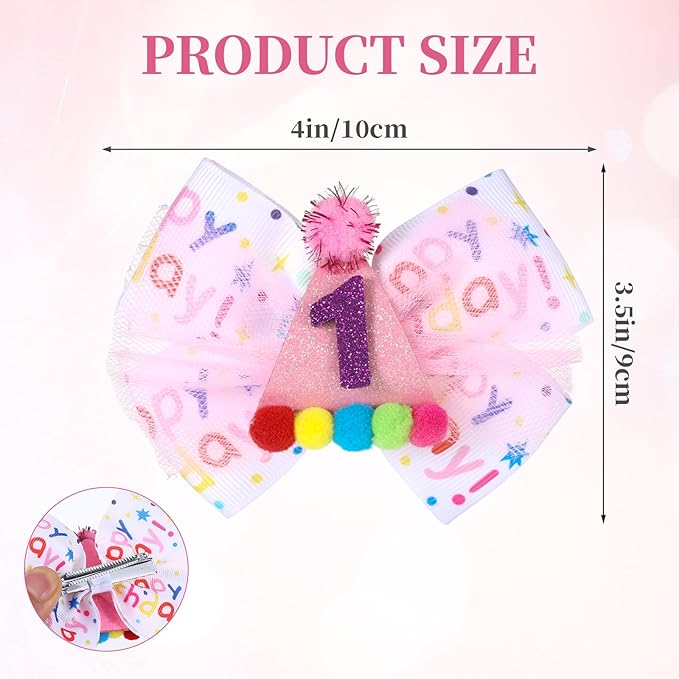 2Pcs Birthday Hair Bow for Baby Girls 1 2 3 4 5 7 Years Bow Sprinkles Decorations Confetti Ice Cream Birthday Party Decorations Pink Toddler Hair Clips Accessories for Girls(One)