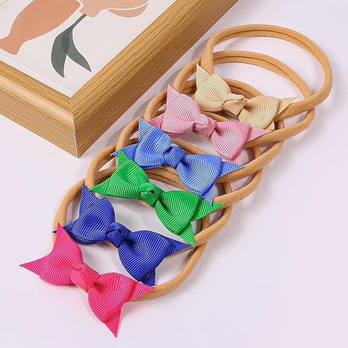XIMA Baby Girls Hair Bows Headbands,Multi-Color Knot Grosgrain Ribbon Bows with Nylon Elastic Bands Hair Accessories for Newborn Infants Pack of 30