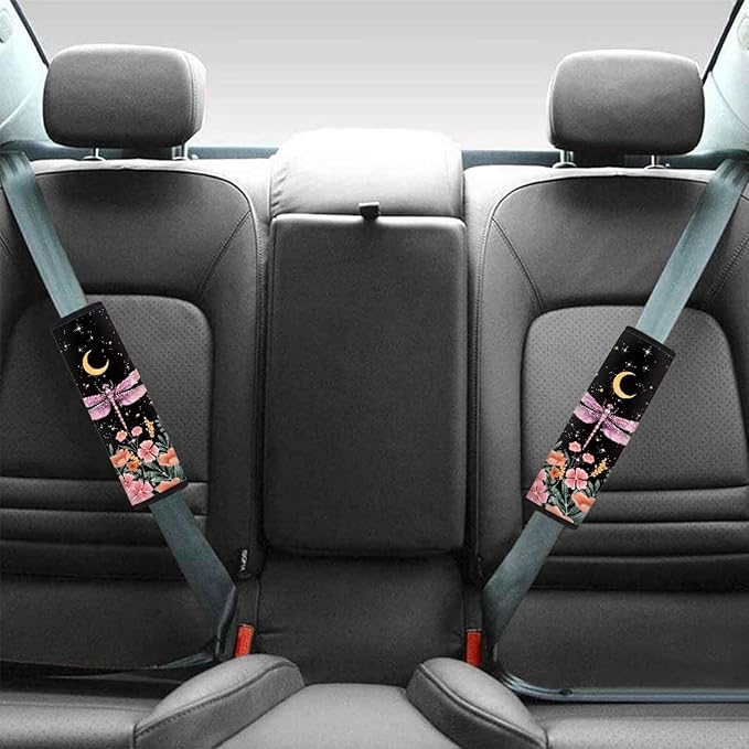 Moon Butterfly Shoulder Pads for Car Seat Straps Car Seat Belt Covers Pack of 4 Auto Seat Shoulder Protector Belt Cover Pad for Women Kids Seatbelt Cushion Car Interior Accessories
