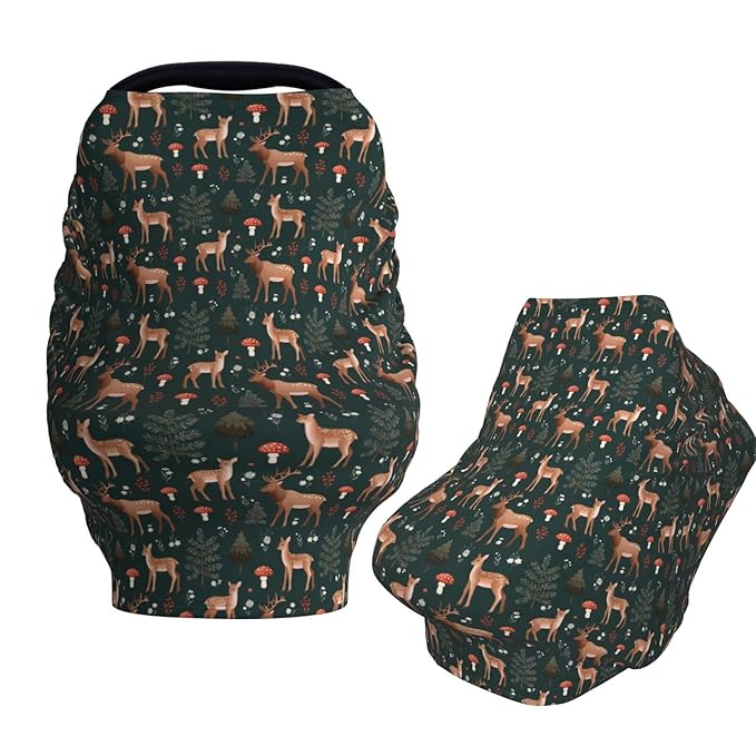 Deers Forest Mushroom Baby Car Seat Covers Carseat Canopy Soft Infant Stroller Cover Nursing Breastfeeding Covers for Girls Boys Newborn
