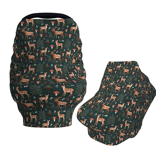 Deers Forest Mushroom Baby Car Seat Covers Carseat Canopy Soft Infant Stroller Cover Nursing Breastfeeding Covers for Girls Boys Newborn