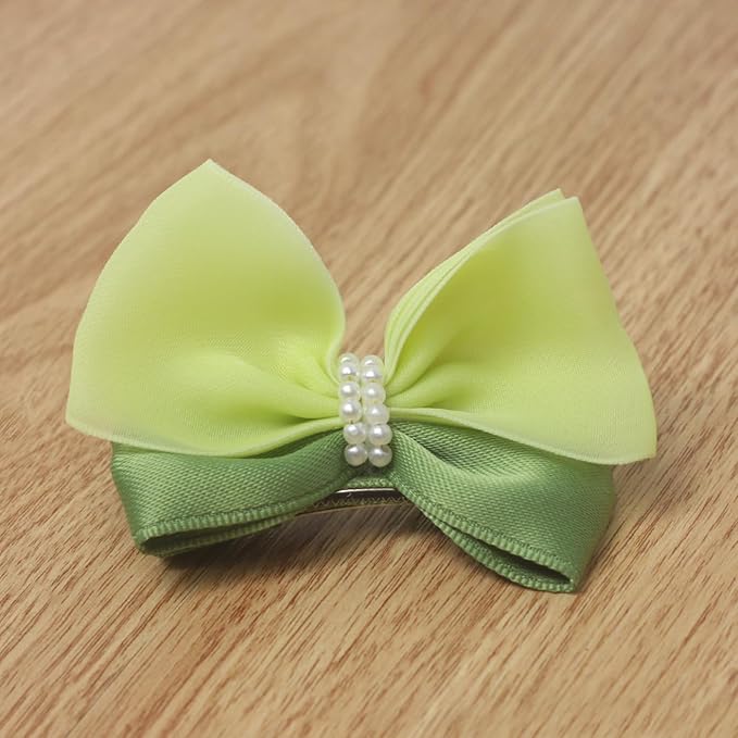 Pearl Green Bow Hair Clips for Little Girl-2 PCS