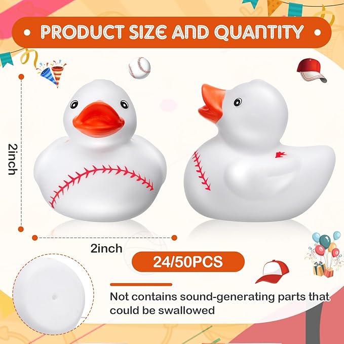 Deekin Rubber Ducks 2 Inch Bulk Sport Party Favors for Team Events Decorations Birthday Party Supplies Club Player Gift(50 Pcs,Baseball)