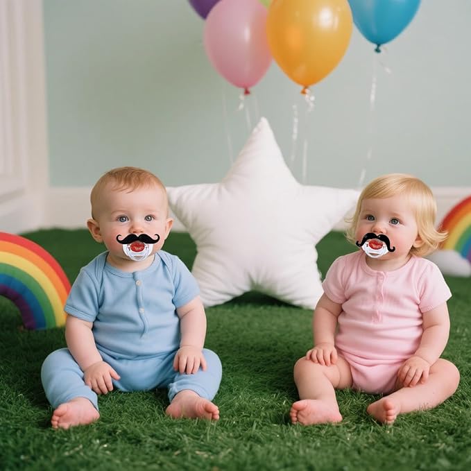 Funny Baby Pacifiers,Mustache Pacifier for Babies 0-36 Months Mustache Binkies Funny Mustache Pacifiers for Boys and Girls BPA Free (4 Packs)