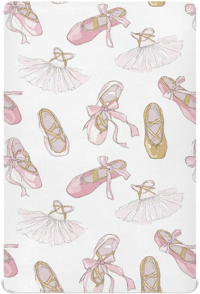 Baby Crib Sheet Ballet Shoes Ballerina Crib Mattress for Boys and Girls Playard Sheet Soft Breathable Fitted Baby Mattress Cover 52x28in