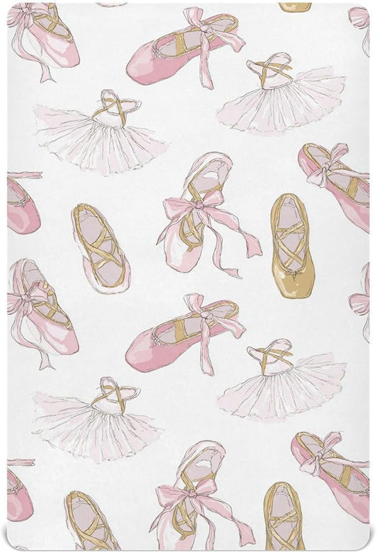 Baby Crib Sheet Ballet Shoes Ballerina Crib Mattress for Boys and Girls Playard Sheet Soft Breathable Fitted Baby Mattress Cover 52x28in