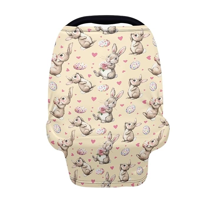 Wanyint Easter Rabbit Eggs Rose Yellow Baby Car Seat Covers Car Seat Canopy for Babies Boys Girls, Multi-use Nursing Breastfeeding Covers Nursing Scarf