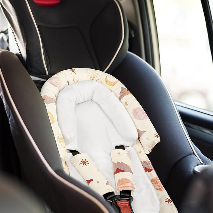 Infant Car Seat Insert for Newborn Girls Boys, Upgraded 2-in-1 Baby Carseat Head Support, Soft Reversible Baby Car Seat Insert Cushion Pad for Car Seat, Stroller, Bouncer, Swing, Moon