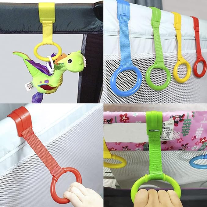 4 PCS Baby Pull Up Rings, Baby Crib Pull up Rings, Kids Walking Exercises Assistant Stand Up Rings Baby Cot Hanging Rings for Infant Baby Toddler Practice Tool