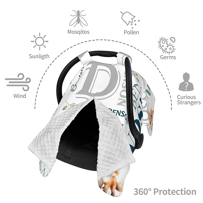 Personalized Winter Car Seat Covers for Babies with Name Fox Minky Baby Car Seat Cover for Boys Girls Custom Infant Carseat Covers Baby Blanket Nursing Cover Breastfeeding Scarf