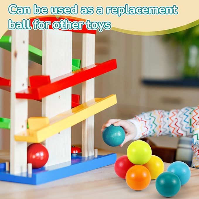 Bucherry 12 Pcs Montessori Wooden Balls 1.8 Inch Wooden Replacement Ball Educational Counting Toys Preschool Learning Material and Stacker Matching(Fresh Color)