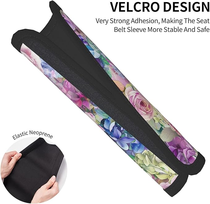 Watercolor Hydrangea Rose Flowers Print Seatbelt Pads Fits Cars Trucks SUV Sedans Sweat Absorption Car Seatbelt Strap Cover, Mother's Day Auto Interior Accessories Protector