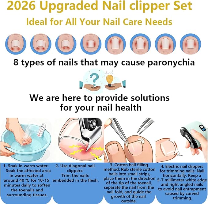 Electric Nail Clipper, 2026 Improved Nail Clippers Set, Includes an Automatic 2-in-1 Nail Clippers (with LED Light & Storage Box), an Oblique Nail Clippers, Ideal for All Your Nail Care Needs - White