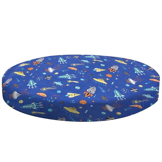 Cloele Round Stretchy Crib Sheet - Microfiber Space Fitted Sheet for 42 X 42 Mattresses Ultra Soft Round Fitted Sheet for Baby Boys
