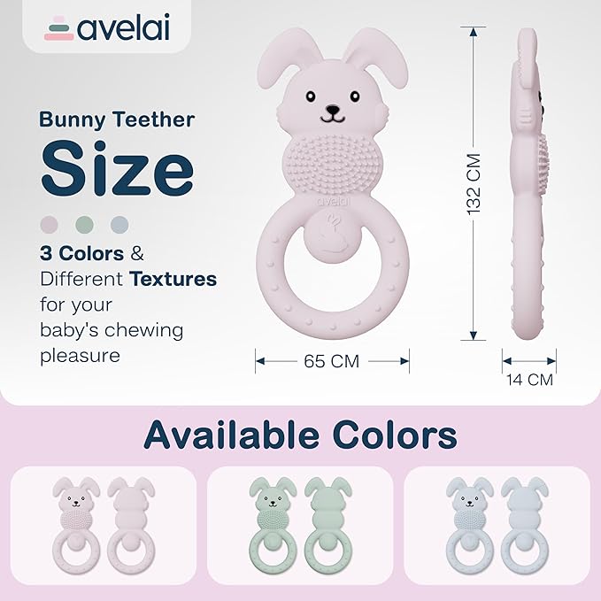 Bunny Baby Teether - Teething Toys for Babies 3-6 Months Teething Relief, Silicone Baby Teether Toys BPA Free, Baby Chew Toys & Infant Toys 0-12 Months, Baby Teethers Boys Girls