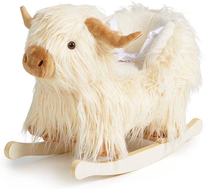 Baby Rocking Horse,Highlander Cattle Toddler Rocking Toy for 1+ Year Old Cute White Cow Stuffed Cow Rocker Toy Rocking Animal for Baby Boys and Girls Nursery/Child Christmas or Birthday Gift