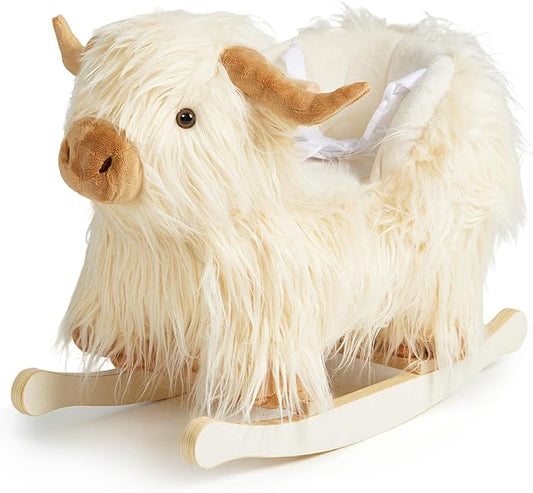 Baby Rocking Horse,Highlander Cattle Toddler Rocking Toy for 1+ Year Old Cute White Cow Stuffed Cow Rocker Toy Rocking Animal for Baby Boys and Girls Nursery/Child Christmas or Birthday Gift