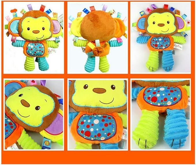 Monkey Taggie Activity Blanket and Sensory Toy Baby Gifts for Newborns Baby,Infant,Lovey Soft Toy - Clam Down and Play Your Baby, Baby taggy Toy