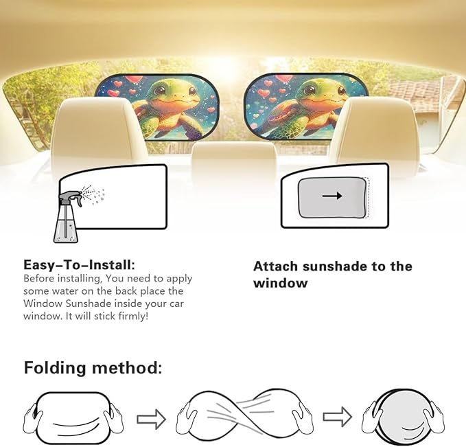 Bulopur Cartoon Turtle 2 Pack Car Window Shades Glare Shield Protection Car Shades Back Windows Baby Universal Car Interior Accessories Car Sun Shade