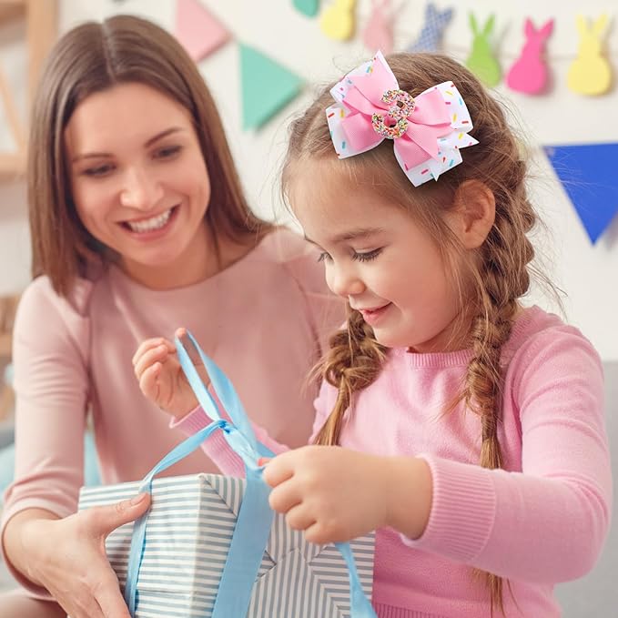 Birthday Hair Bow for Baby Girls 1 2 3 4 5 6 Years Sprinkle Decorations Confetti Ice Cream Party Pink Hair Accessories for 3rd Birthday