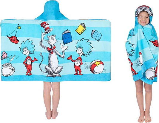 Dr. Seuss Cat In The Hat Bath/Pool/Beach Soft Cotton Terry Hooded Towel Wrap, 24 in x 50 in, By Franco Kids