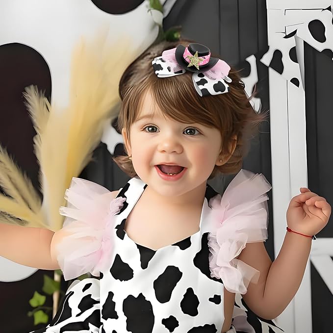 YanJie 3.5’’ Cowgirl Hat Bow Clips for Girls Western Hair Accessories Cow Print Bows Rodeo Outfit for Girl Birthday Gifts Back to School Clip