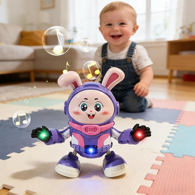 Baby Musical Easter Bunny Toy Dancing Crawling Toys, Light Up Infant Toys Birthday Easter Gifts with Dynamic Music & Cool Lights| Legs Move Sideways| Body Twist