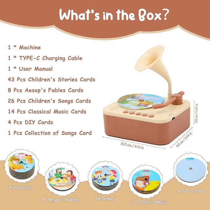 Kids Phonograph with 99 Cards, Toddler Record Player, Story & Music Player, Kids Music Player, Educational Phonograph for Boys and Girls Age 3+, Toddler Toys for Early Learning
