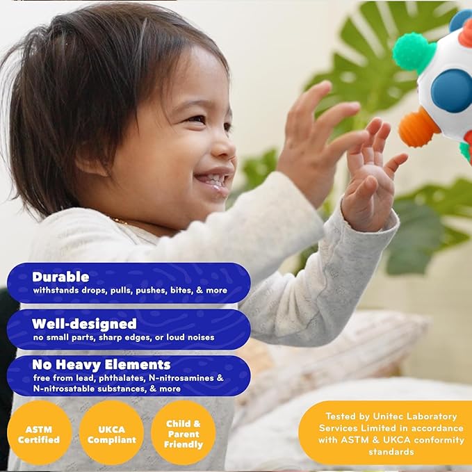 Mobi Woblii Platinum Sensory Toy - Sensory Ball for Toddlers and Kids, Sensory Activities for Babies & Toddlers, Teether Made with Food Grade Silicone, BPA Free and Phthalate Free for 3 Months and up