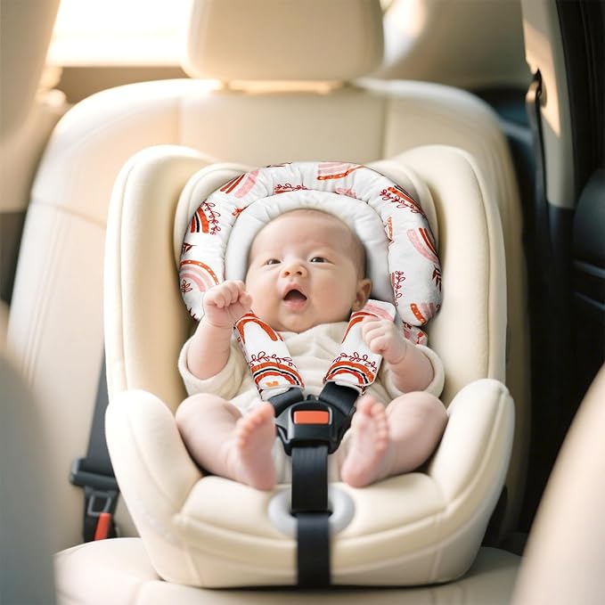 Baby Car Seat Head Body Support & Strap Covers, 2 in 1 Infant Car Seat Insert, Reversible Soft Breathable Newborn Cushion Pads for Preemie, Perfect for Baby Carseats, Strollers, Swings (Rainbow)